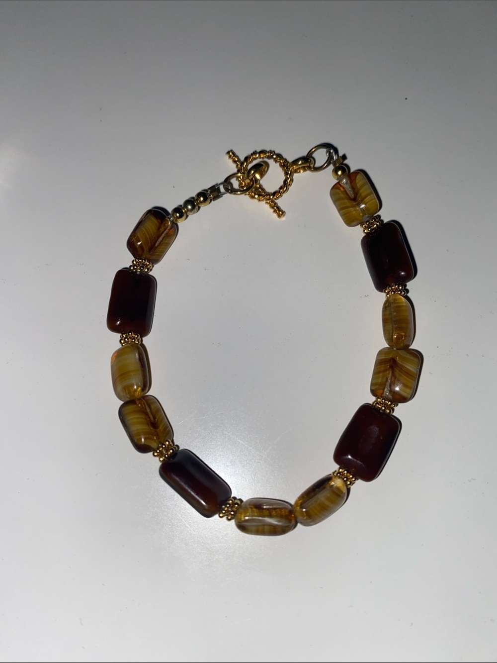 Gold-Tone Brown & Amber Beaded Bracelet